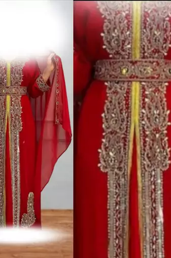 Luxurious Red Kaftan With Gold Work Stitched Dress