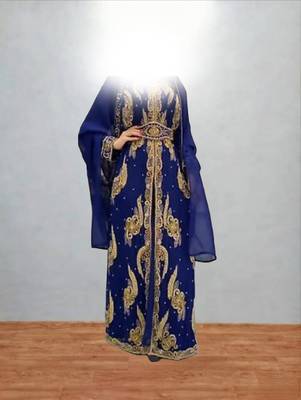Luxurious Light-Navy-Blue Kaftan With Gold Work Stitched Dress 1