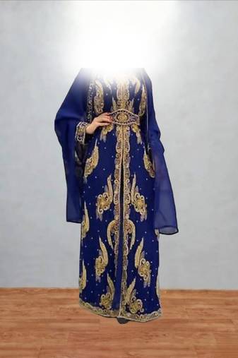 Luxurious Light-Navy-Blue Kaftan With Gold Work Stitched Dress