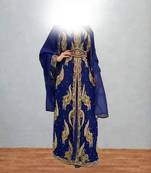 Luxurious Light-Navy-Blue Kaftan With Gold Work Stitched Dress