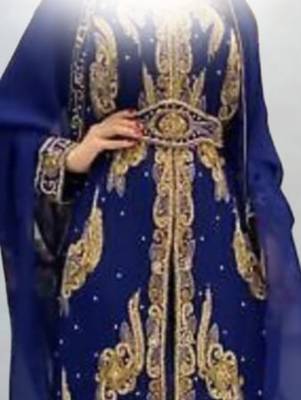 Luxurious Light-Navy-Blue Kaftan With Gold Work Stitched Dress 2