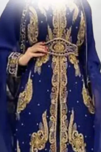 Luxurious Light-Navy-Blue Kaftan With Gold Work Stitched Dress