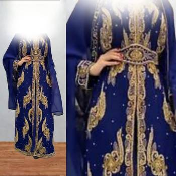 Luxurious Light-Navy-Blue Kaftan With Gold Work Stitched Dress 3