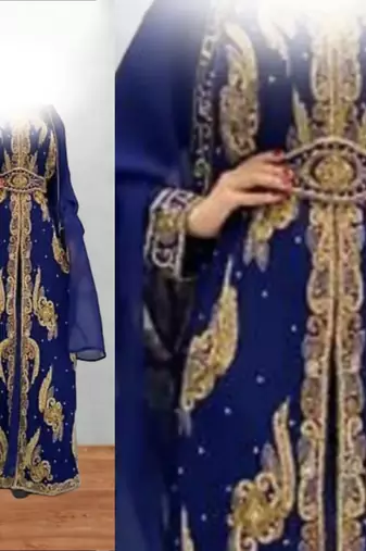 Luxurious Light-Navy-Blue Kaftan With Gold Work Stitched Dress
