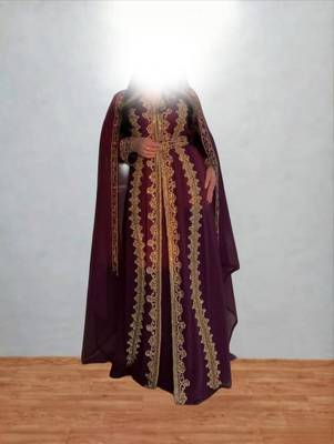 Luxurious Burgundy Kaftan With Gold Work Stitched Dress 1