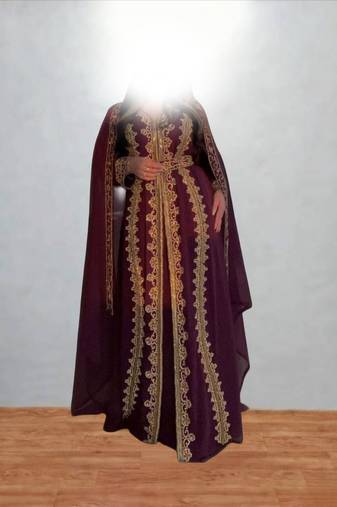 Luxurious Burgundy Kaftan With Gold Work Stitched Dress