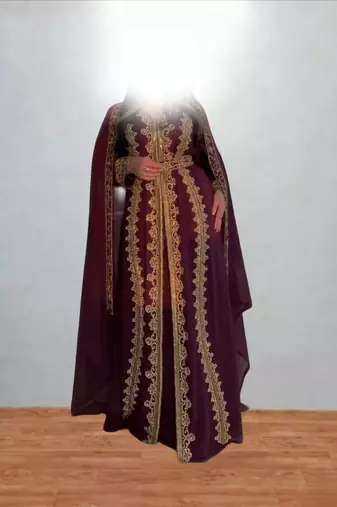 Luxurious Burgundy Kaftan With Gold Work Stitched Dress