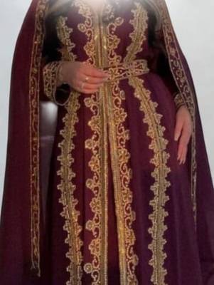 Luxurious Burgundy Kaftan With Gold Work Stitched Dress 2
