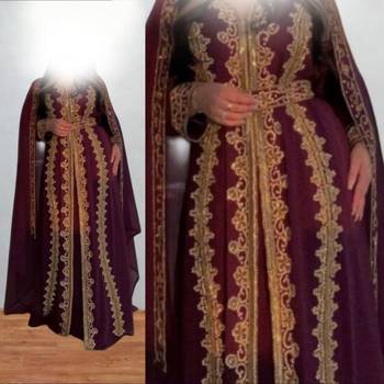 Luxurious Burgundy Kaftan With Gold Work Stitched Dress 3