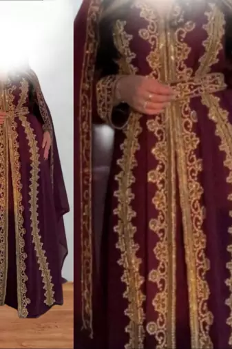 Luxurious Burgundy Kaftan With Gold Work Stitched Dress