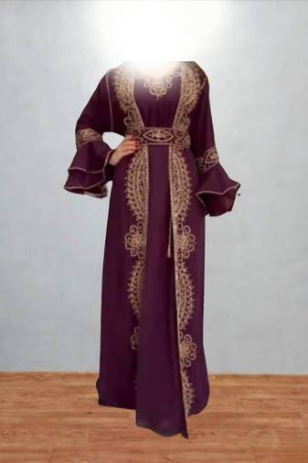 Luxurious Burgundy Kaftan With Gold Work Stitched Dress