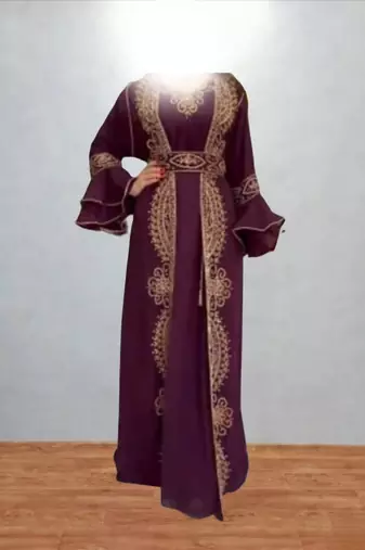 Luxurious Burgundy Kaftan With Gold Work Stitched Dress