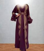 Luxurious Burgundy Kaftan With Gold Work Stitched Dress