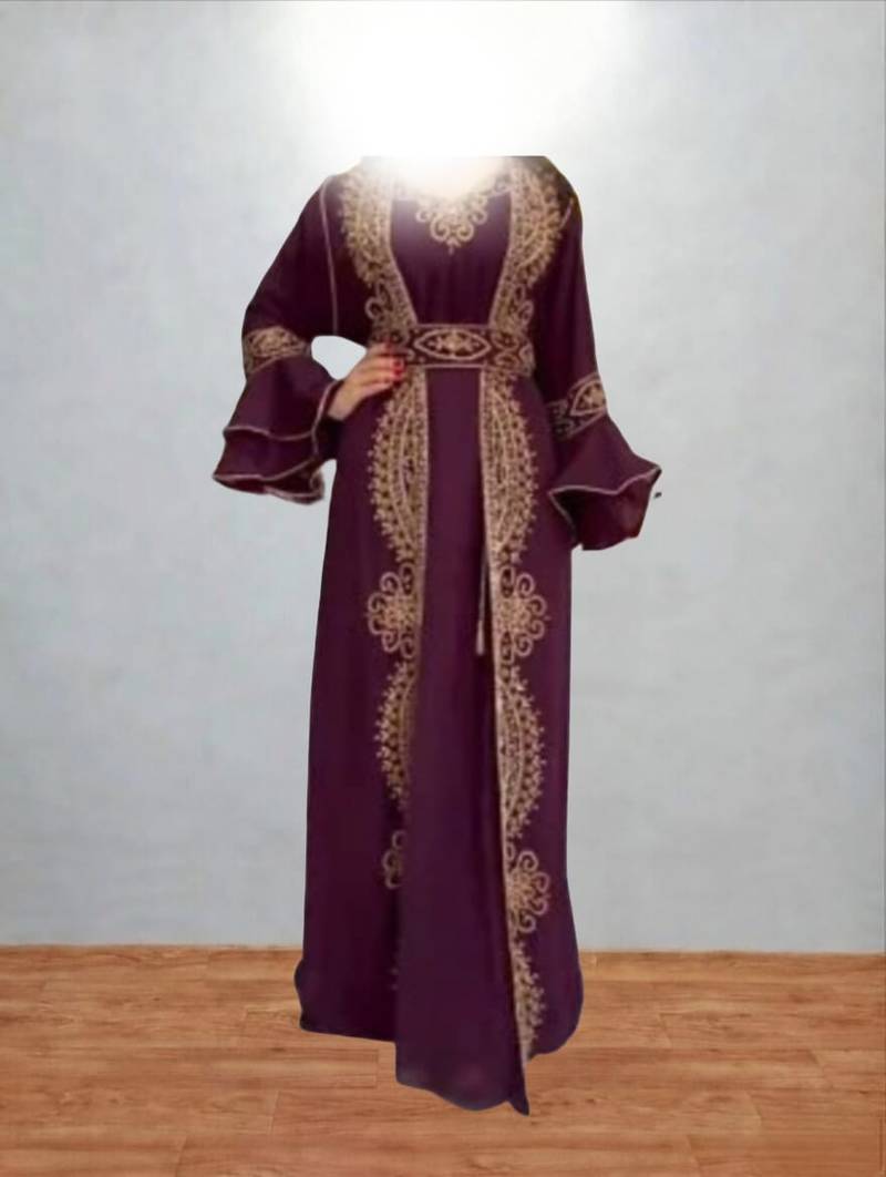 Luxurious Burgundy Kaftan With Gold Work Stitched Dress