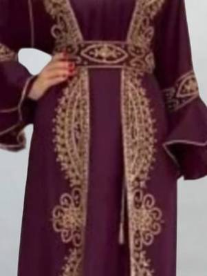 Luxurious Burgundy Kaftan With Gold Work Stitched Dress 2