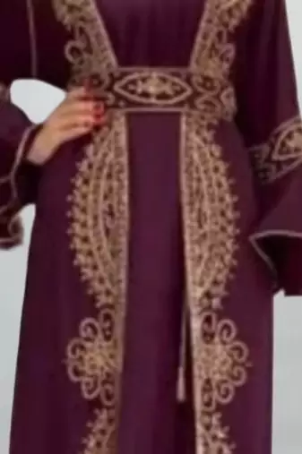 Luxurious Burgundy Kaftan With Gold Work Stitched Dress