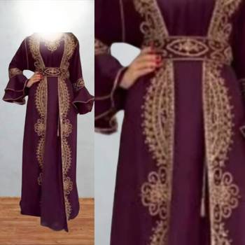 Luxurious Burgundy Kaftan With Gold Work Stitched Dress 3
