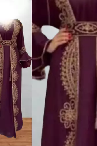 Luxurious Burgundy Kaftan With Gold Work Stitched Dress