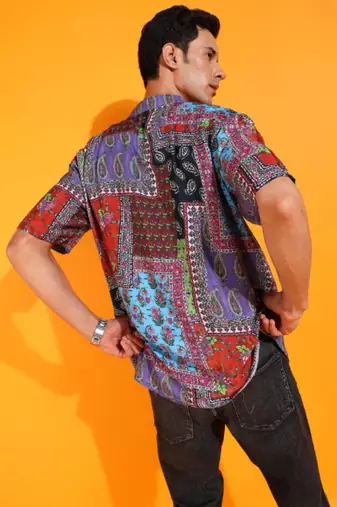  men's polyester floral placement printed regular shirt (multi)