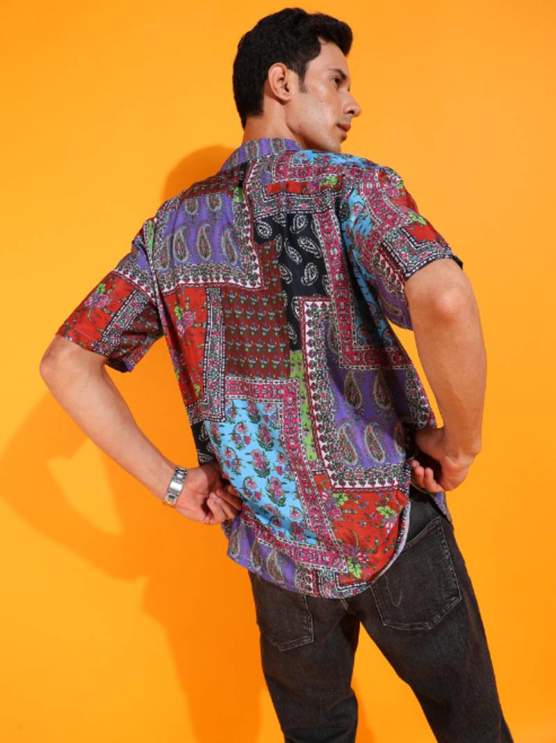  men's polyester floral placement printed regular shirt (multi)