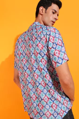  men's polyester geomatrical printed regular shirt (multi)