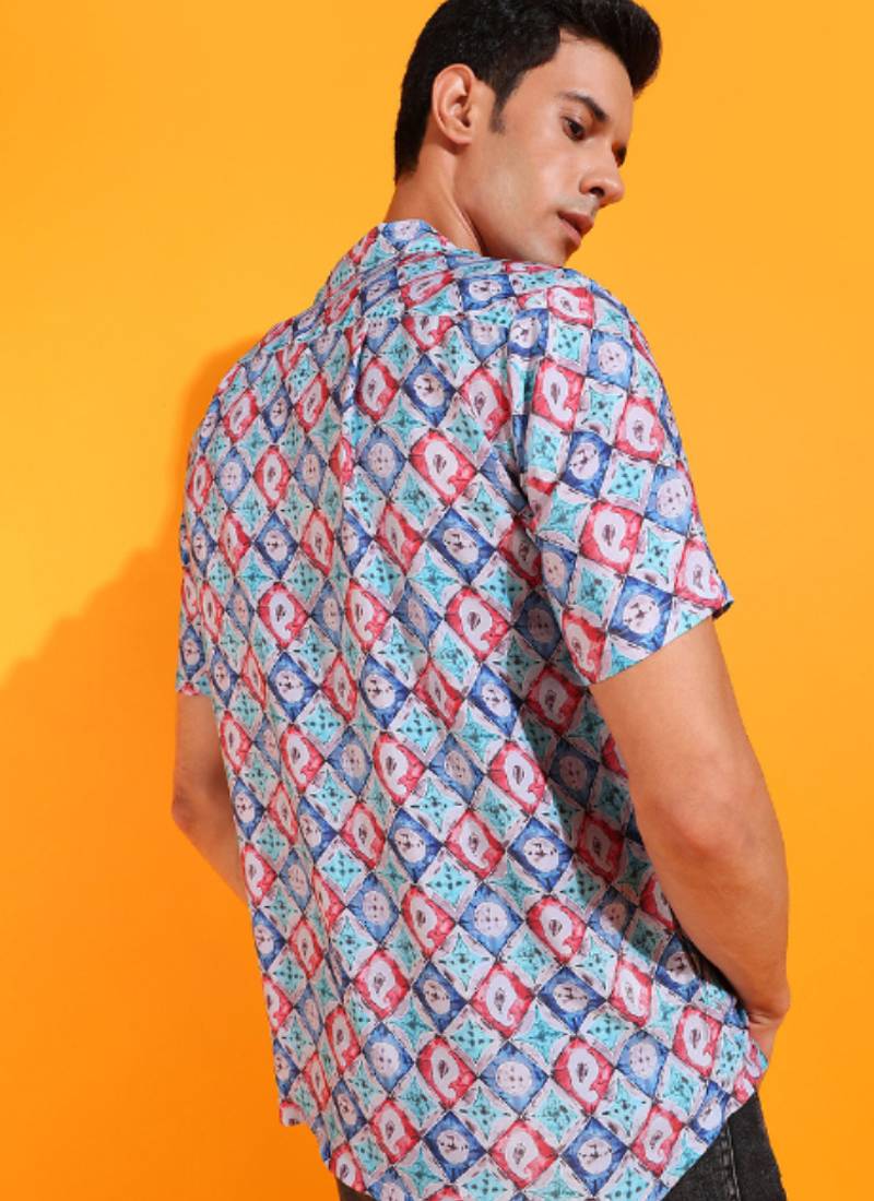  men's polyester geomatrical printed regular shirt (multi)