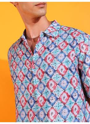  men's polyester geomatrical printed regular shirt (multi) 3