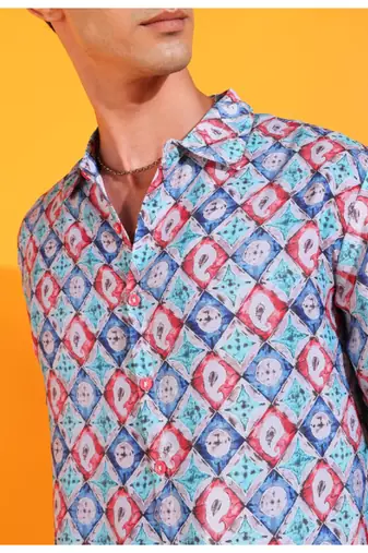  men's polyester geomatrical printed regular shirt (multi)