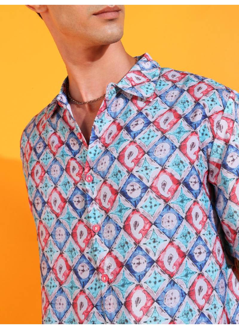  men's polyester geomatrical printed regular shirt (multi)