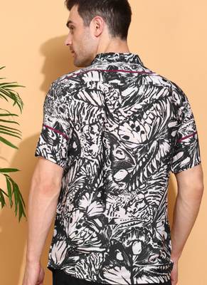  men's polyester floral printed regular shirt (black) 2