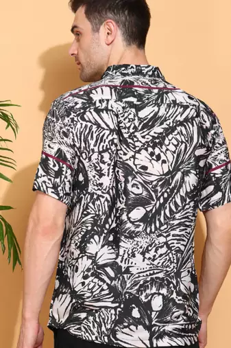  men's polyester floral printed regular shirt (black)