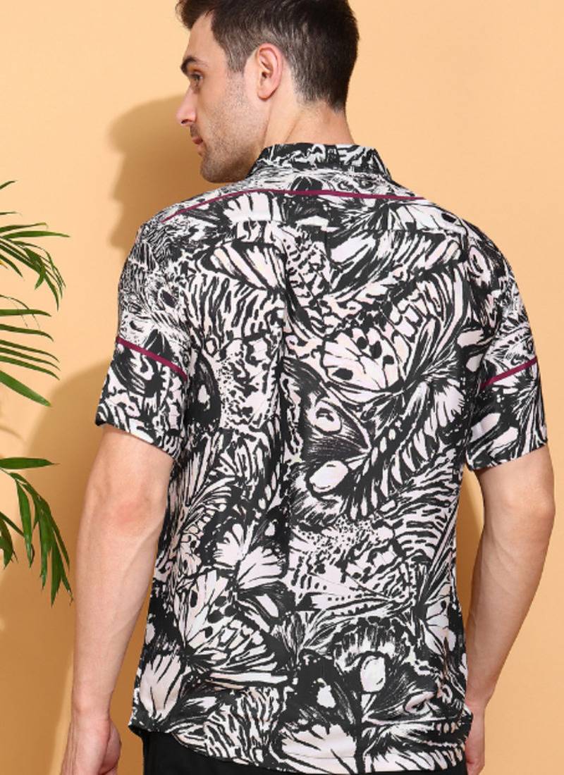  men's polyester floral printed regular shirt (black)