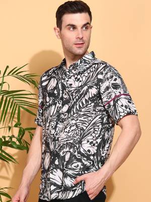  men's polyester floral printed regular shirt (black) 3
