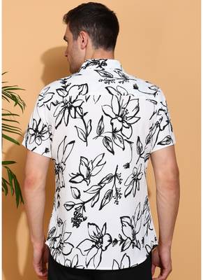 moss bubble fabric short sleeve button-down with black floral print casual shirt 2
