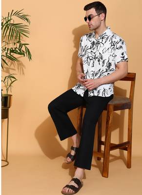 moss bubble fabric short sleeve button-down with black floral print casual shirt 3