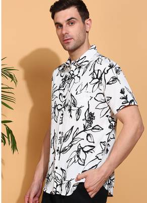 moss bubble fabric short sleeve button-down with black floral print casual shirt 4