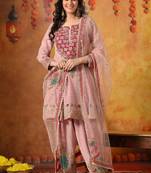Pink banarasi embroidered kurta set