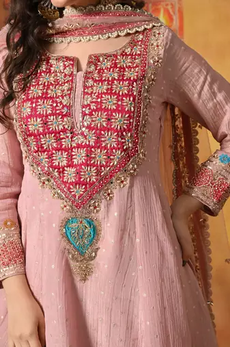 Pink banarasi embroidered kurta set