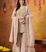 Peach banarasi embroidered gharara set