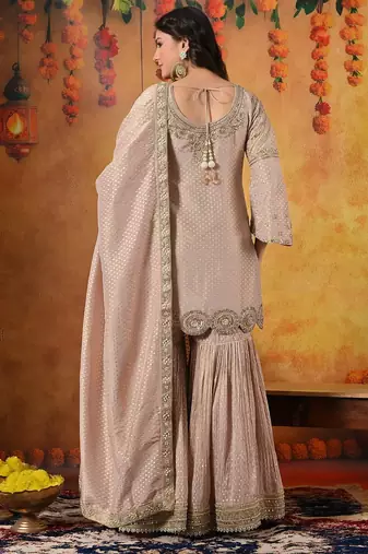Peach banarasi embroidered gharara set