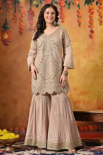Peach banarasi embroidered gharara set