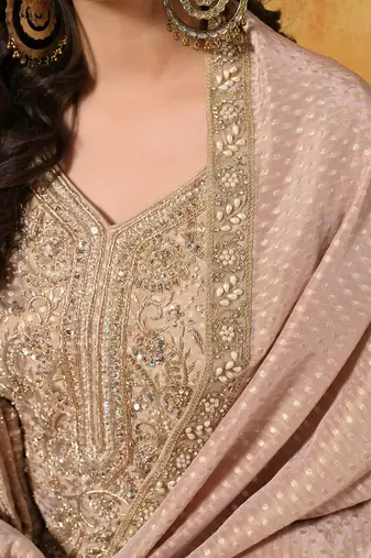 Peach banarasi embroidered gharara set