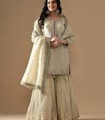 Golden tissue embroidered gharara set