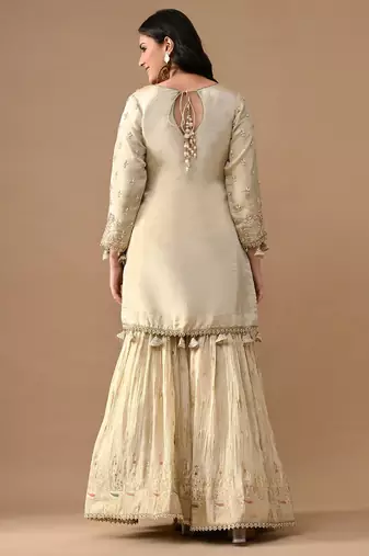 Golden tissue embroidered gharara set