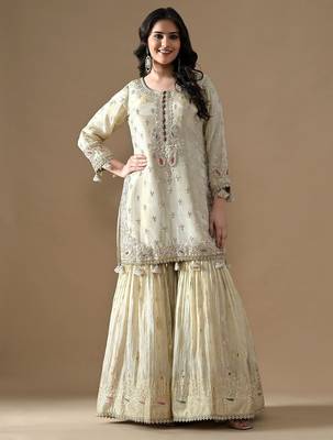 Golden tissue embroidered gharara set 3