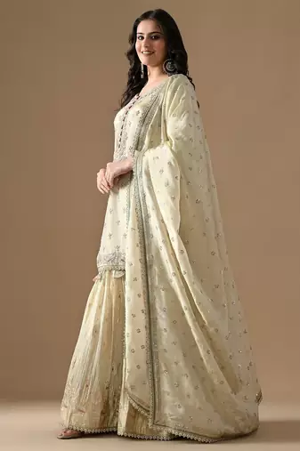 Golden tissue embroidered gharara set