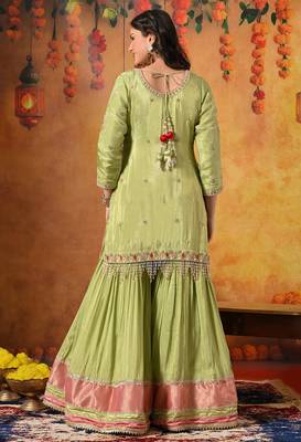 Green tissue embroidered gharara set 2