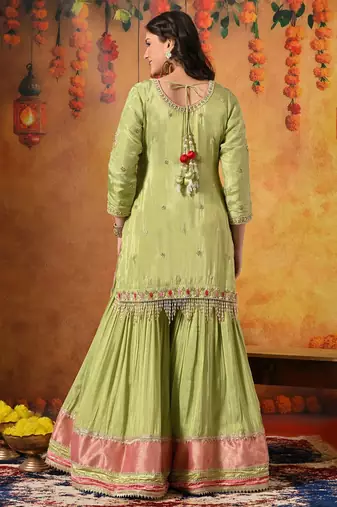 Green tissue embroidered gharara set