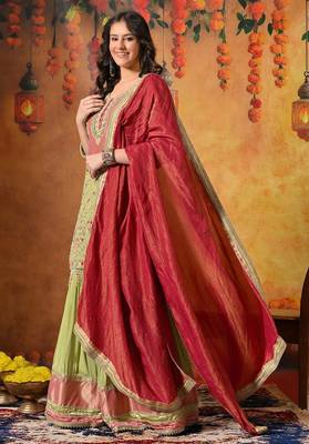 Green tissue embroidered gharara set 3