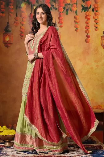 Green tissue embroidered gharara set